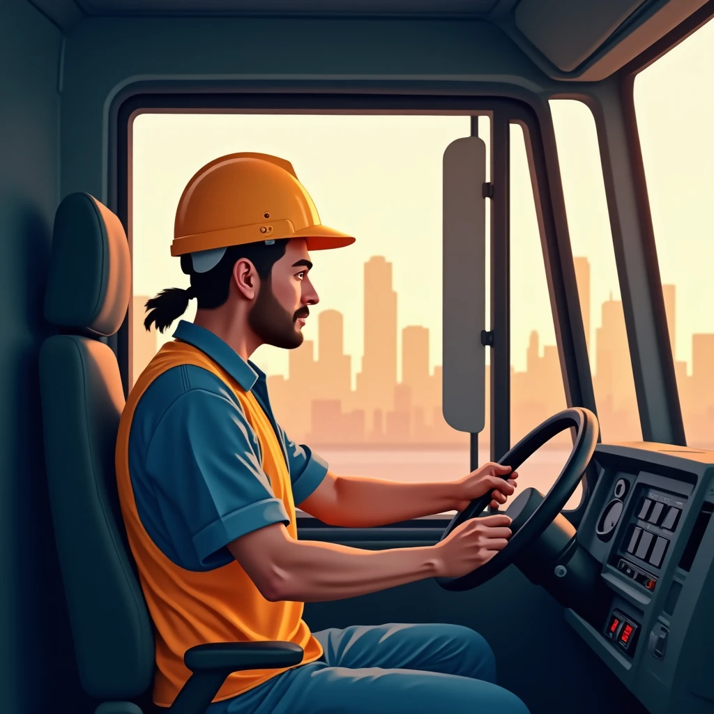 Truck driver navigating city