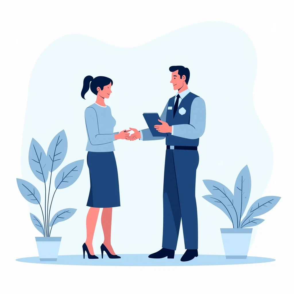 Security professional assisting guest