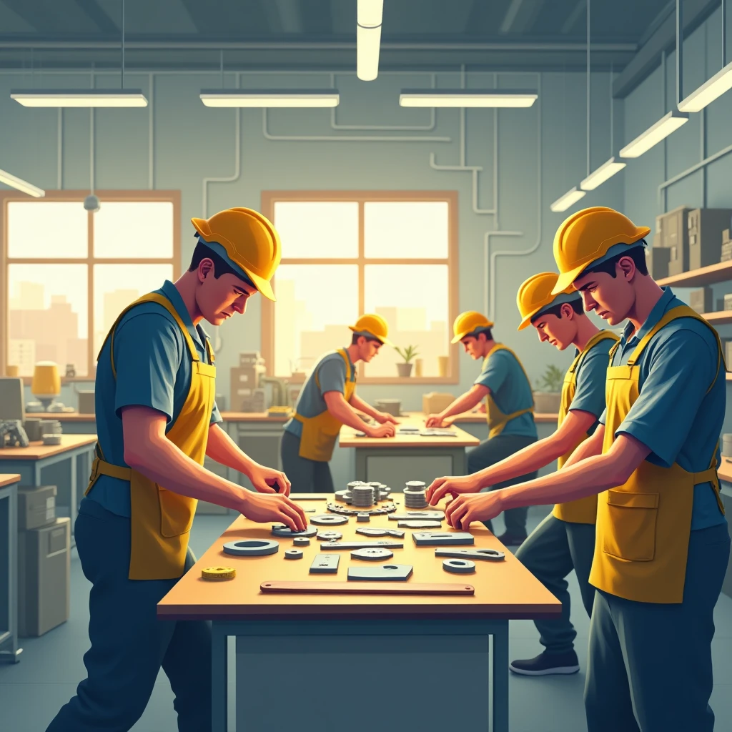 Travail d'équipe dans une chaîne de production