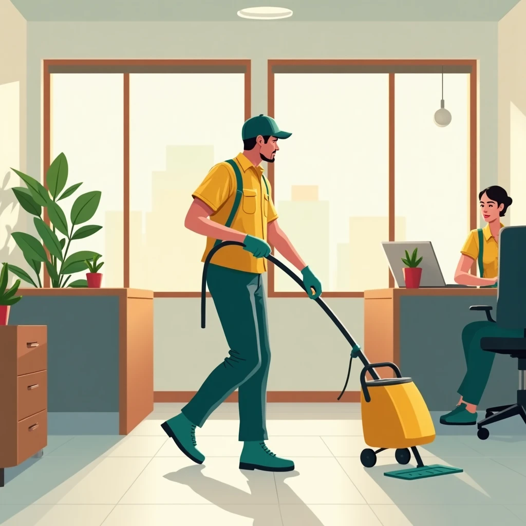 Trabajador de limpieza en acción
