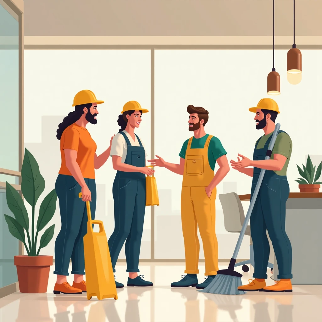 Trabajadores de limpieza en una reunión