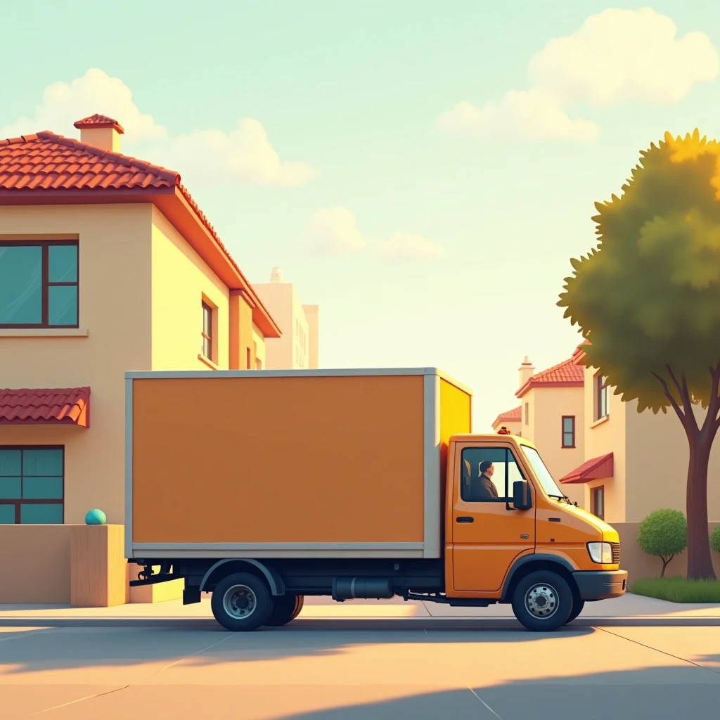 Camioneta de entrega frente a una casa