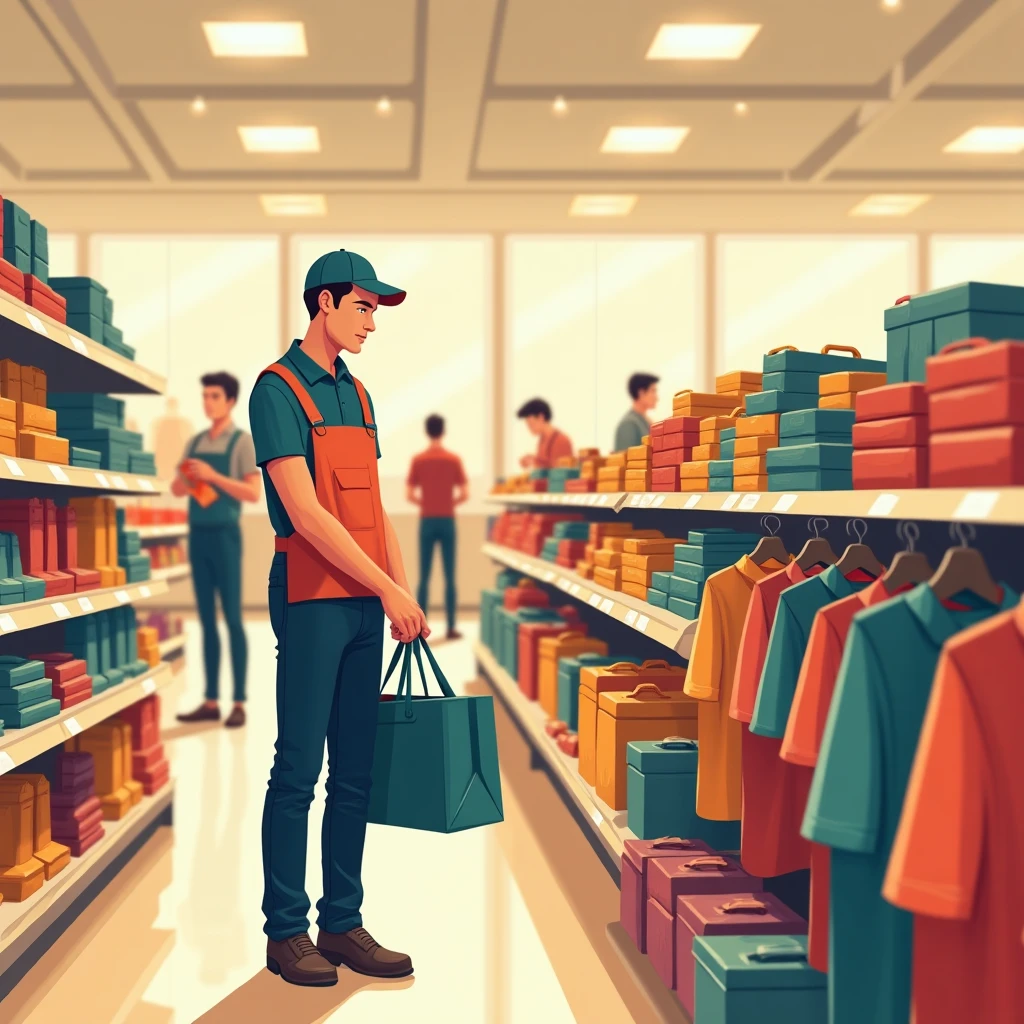 Retail worker arranging displays