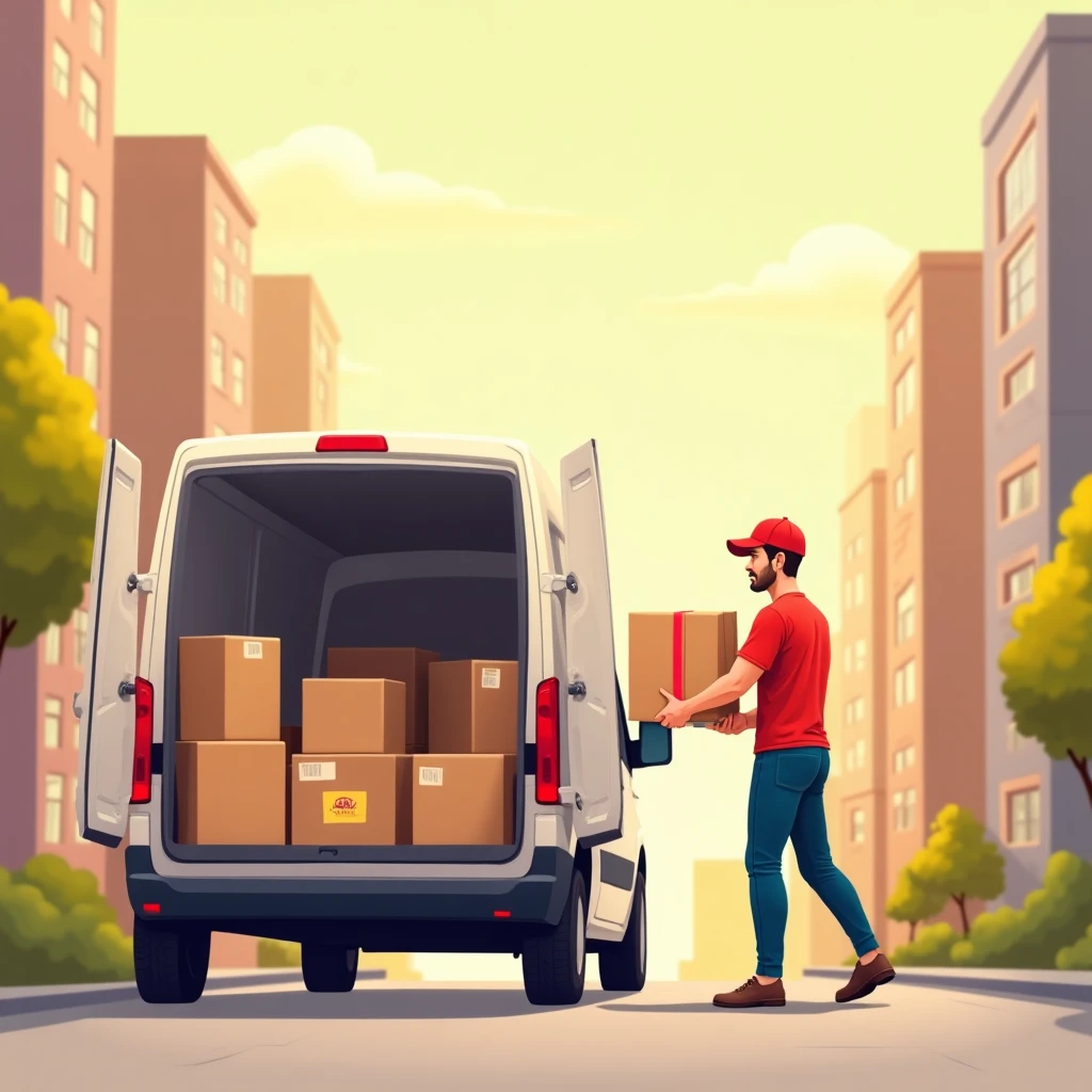 Courier driver loading packages