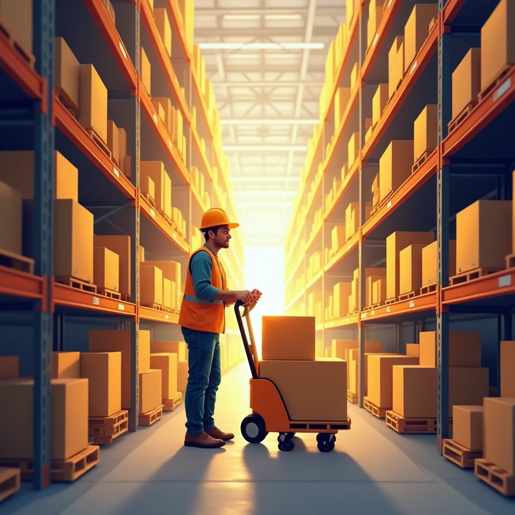 Trabajador de almacén en acción