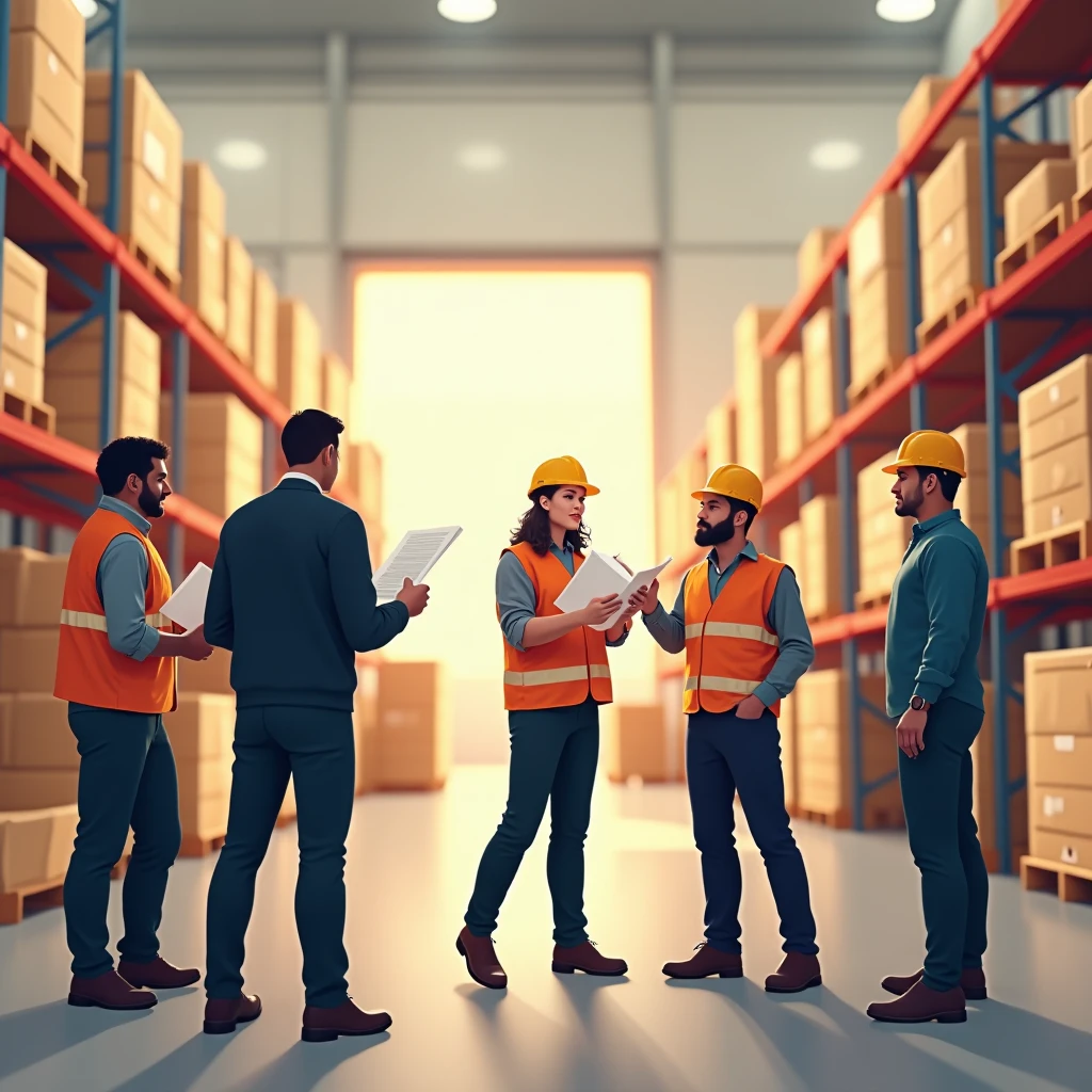 Warehouse team strategy meeting