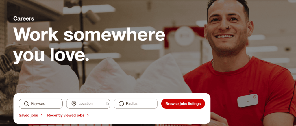 Buscador de vagas do site de carreiras da Target.