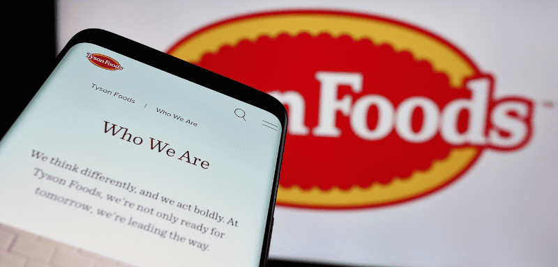 Sessão de "Quem somos nós" da Tyson Foods exibido em celular.
